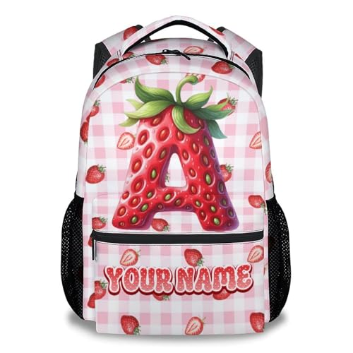COZYAURA Personalized Backpack - Strawberry Backpacks for Girls - 17 Inch Kids Bookbag for Elementary Kindergarten - Custom Monogram School Bags with Name