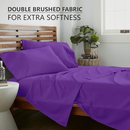 American Home Collection Twin Size Sheet Set - 16-Inch Deep Pocket - Ultra Soft Microfiber Bed Sheets - Breathable, Wrinkle Free, Easy Care - Oeko-Tex Certified (Twin, Purple)