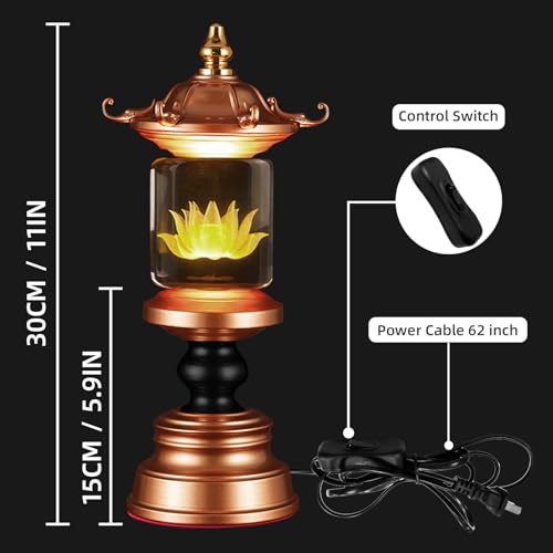 Image of Lotus Lamp 7 Color Adjustable Switch Buddhist Meditation Supplies(11in) | Soft Lighting;Alloy Glass;Multi-scene Decor;Fine Craft
