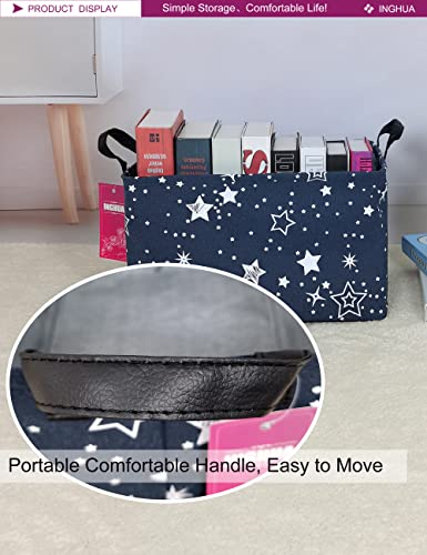 Image of Rectangular Storage Basket Fabric Organizer Bin for Toys,Books,Clothes,Gifts,Pets-Perfect for Home,Office,Nursery,Dorm,Shelf(Rec-Blue star )
