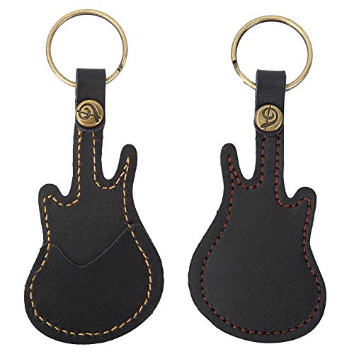 Tragbare Guitar Picks Holder Bag Schlüsselbund Leder Plectrum Picks Case Bag mit 5 Picks für Gitarren-Ukulele(Schwarz)
