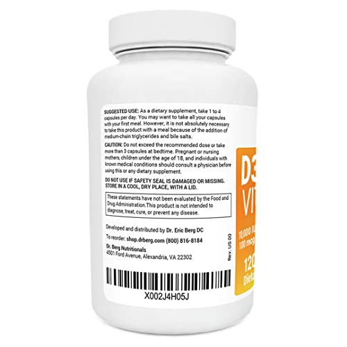 Dr. Berg's Vitamin D3 K2 w/MCT Oil Includes 10,000 IU of Vitamin D3, 100 mcg MK7 Vitamin K2