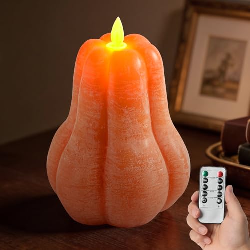 Decoraciones rústicas de Acción de Gracias con velas de calabaza de cera