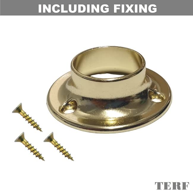 TERF® Polished Brass Curtain Wardrobe Rod Pole Holder Socket for Up to 25mm Diameter Curtain Rail Wall Mount Rod Pole Holder Shower Curtain Closet Lever Rail Socket with Fixing - Image 2