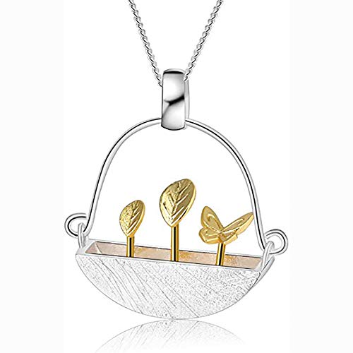 Preisvergleich Produktbild j S925 Sterling Silber Anhänger Mein Kleiner Garten Anhänger Kreativ Natürlicher Stil Handgemachter Einzigartiger Schmuck Für Frauen Und Mädchen,Gold