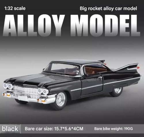 Image of Vintage Die-Cast Car Model 1:32 Scale | Alloy Metal Car with Openable Doors, Hood & Trunk | LED Headlight & Taillight with Sound | Pull Back & Go Toy for Kids & Collectors (Black)