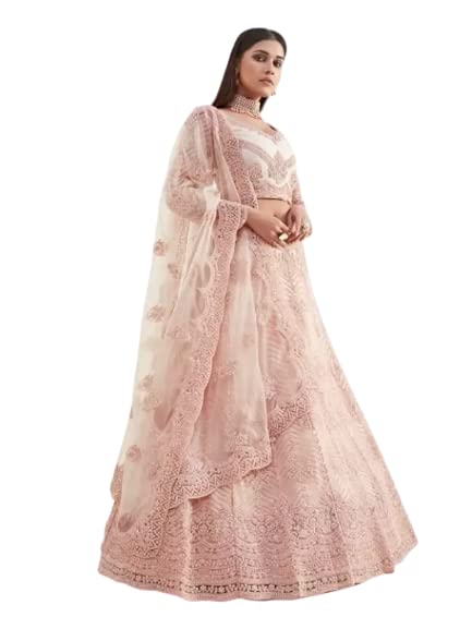 Bhurakhiya Women's Net Embroidered Semi-Stitched Lehenga Choli