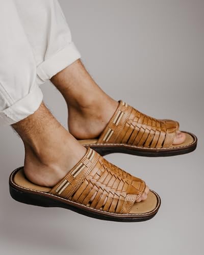 Mexico en la Piel Handmade Leather Huaraches for Men - Slip-On Open Toe Sandals - Comfortable, Breathable, Lightweight, Water Resistant, Tan Color - Sizes 7US -12US4