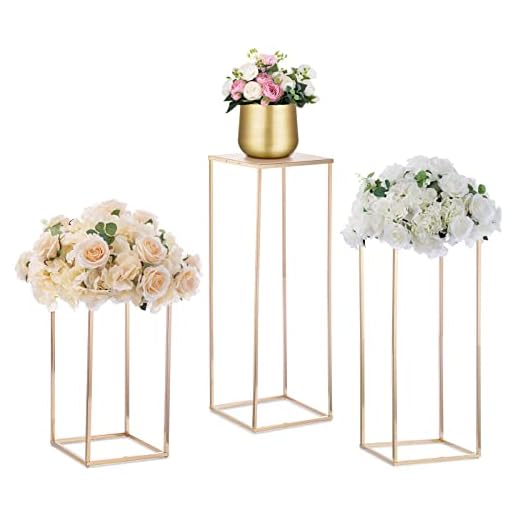 Nuptio Centros de Mesa Dorados para Bodas con Panel Metalico - 3 Piezas Florero Alto Dorado para Jarrones Pie para Fiesta Cumpleaños - Columna Expositores para Decoracion del Hogar(40cm/60cm/80cm)