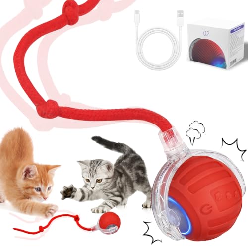 Interaktives Katzenspielzeug Ball, Katzenball Elektrisch, 2026 Neu Katzenspielzeug Elektrisch mit Vogelgesang, 360° Smart Rolling Pet Ball 3 Arbeitsmodi Interaktiver Spielballmit Schwanz für Katzen
