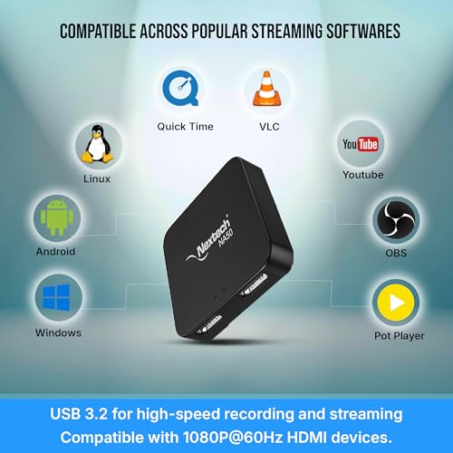 Image of Nextech HDMI Capture Card USB 3.0, 4K@30Hz Pass Through,1080P@60FPS Video Capture Card with Ultra Low Latency Loop Out & AUX Audio Input for PS5, Xbox, Camera, PC Streaming, Recording & Live Broadcast