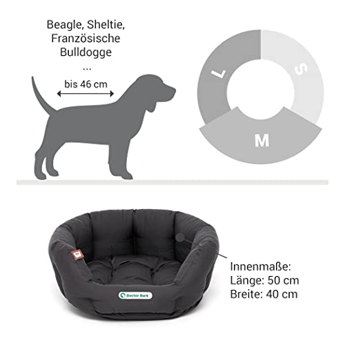 Doctor Bark - Hundebett rund - kuscheliges Hundekörbchen Mittelgroße Hunde mit orthopädischem Wendekissen und Toy-Bone - Waschbar bis 95°C - Made in Germany (M - 50x40 cm, Grau)