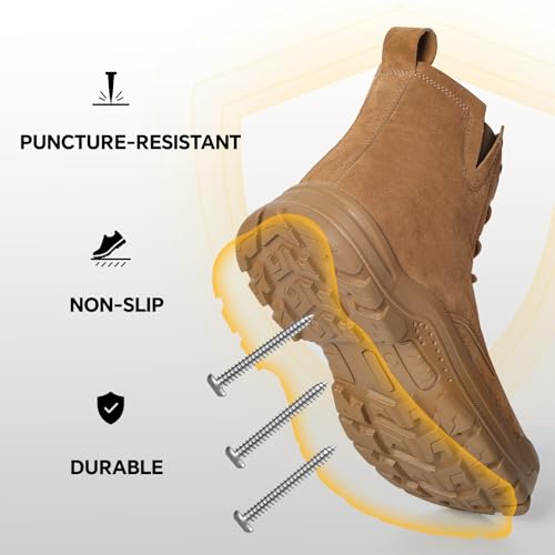 Image of Furuian Genuine Suede Work Boots for Men Women Lightweight Comfortable Steel Toe Boots Pull on Slip Resistant Puncture Proof Breathable Safety Construction Shoes for men