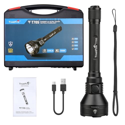 TrustFire T70S: 2350 Lumen LED Taschenlampe, 1050 Meter Reichweite, 5 Lichtmodi, IP68 Wasserdicht, Wiederaufladbar, Schwarz