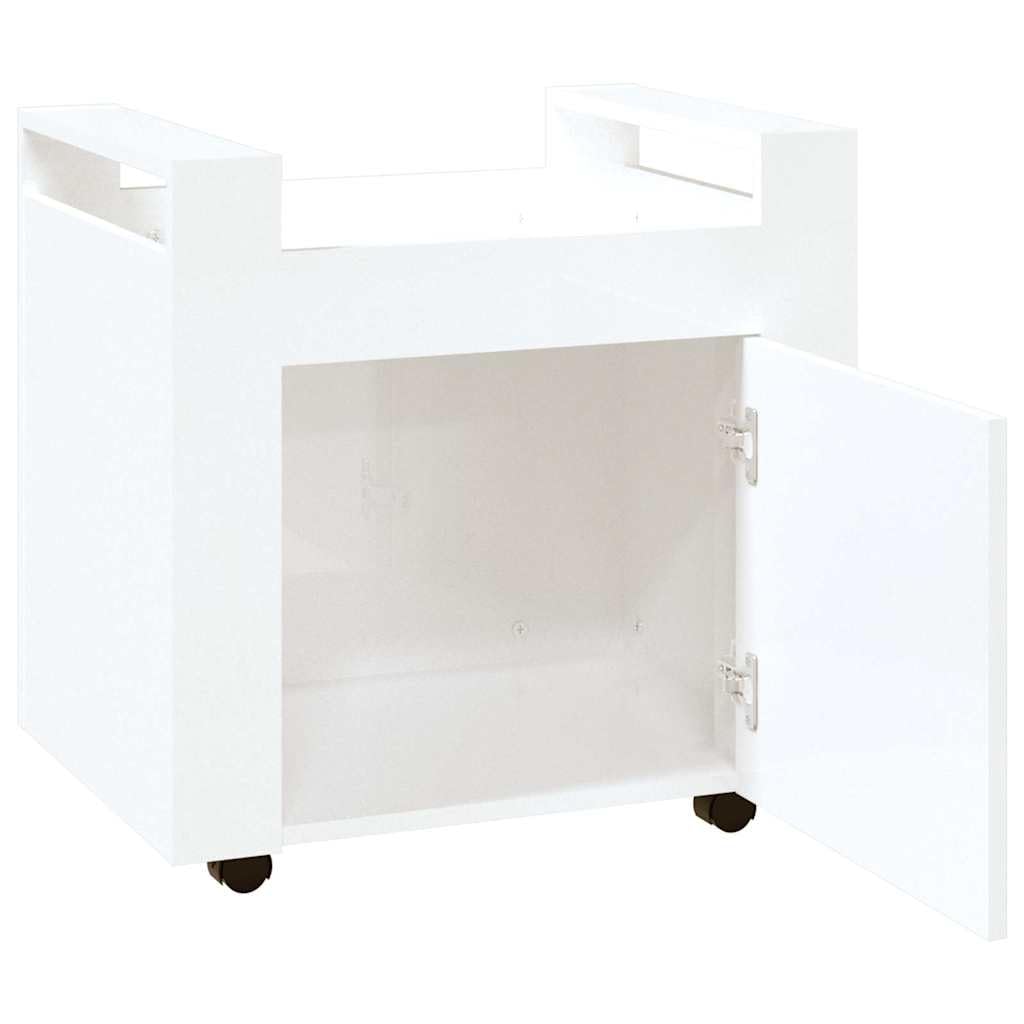 Carrello da ufficio con ruote, bianco lucido, 60 x 45 x 60 cm, mobile con porta, carrello per ufficio e studio