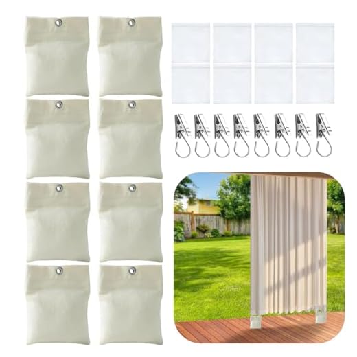 Outdoor Vorhang Beschwerer, 8 Pack Vorhang Gewichtstasche mit Metallklemmen, Vorhang Beschwerer Sandsack mit Selbstklebender Verschluss, Tragbare Sandsack Beschwerer für Garten Pavillon Vorhänge (A)