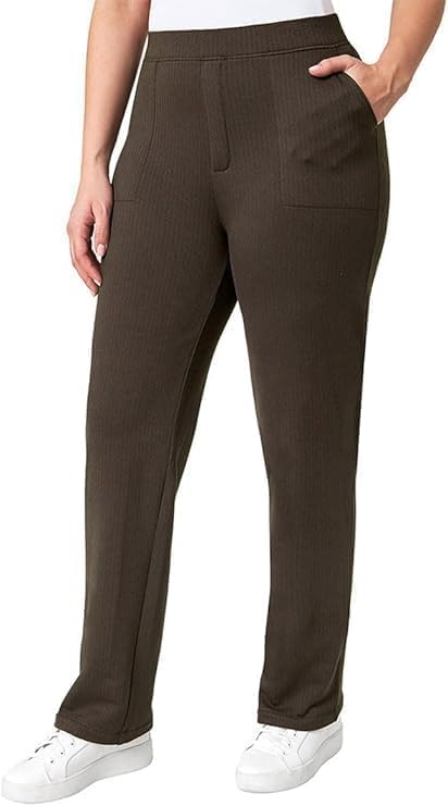 Mondetta Women's Pull-On Herringbone Straight Leg Pants with Pockets (US, Alpha,Large, Regular, Regular, Brown)