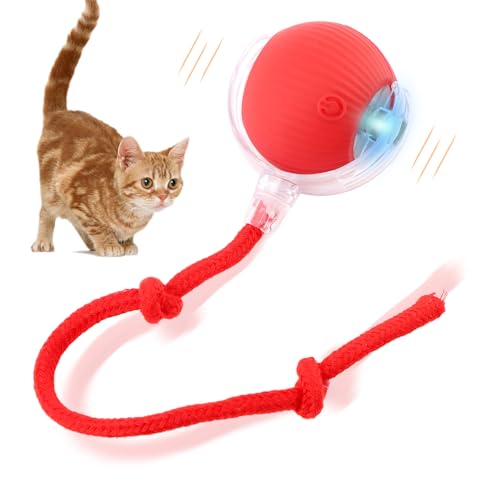 Electric Dog Ball Toy,Interactive Rolling Dog Ball,Chewy Vira-l Rolling Ball Chewie Vira-l Rolling Ball Active Rolling Ball for Dogs,360° Smart Automatic Rolling Pet Ball (Red,Size:2.56x2.2inch)