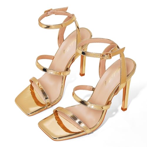 Elisabet Tang Elegant Black High Heeled Sandals for Women – Adjustable Straps, Square Toe, Stiletto Pumps for Party, Evening, and Formal Occasions4