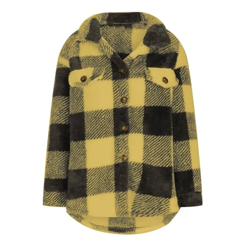 Fuzzy Fleece Jackets for Women Casual Button Down Sherpa Jacket Warm Plaid Shacket Trendy Winter Coats Outwear 20253