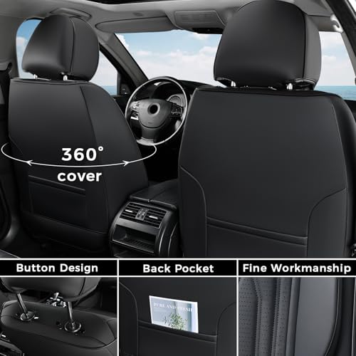 Image of Coverado Front Seat Covers, Car Seat Protector, Waterproof Nappa Leather Cushion, Fit for Most Sedans SUV Pick-up Truck-Black