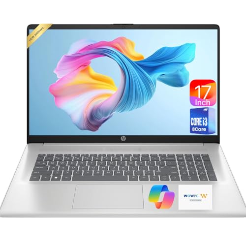 HP 17 Inch Laptop 2026 Edition, Intel 13th i3 CPU (8 Cores), 8GB RAM, 256GB SSD, 17.3' HD+ IPS, USB-C, Wi-Fi 6, Windows 11, Long Battery, Large Screen for Home, Office & Study