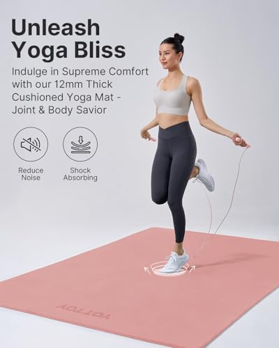 Image of YOTTOY Large Yoga Mat (75 * 52 * 1 /2inch),Extra Wide TPE Exercise Mat,Non-Slip Workout Mat for Pilates, Fitness, Barefoot, Home Gym Studio with Strap and Towel