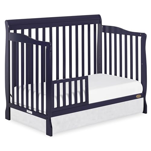 Image of Dream On Me Toddler Guard Rail for Convertible Crib, Solid Wood Bed Rail for Toddler Bed Conversion, Navy