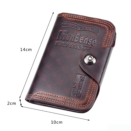 Men PU Leather Short Coin Purse Trifold Wallet Men's Clutch Money Bag Coin Purses Card Holders(Brown)2