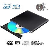 Externes 3D Blu Ray DVD Laufwerk Brenner USB 3.0 Tragbare Ultra Slim BD/CD/DVD RW Player Disc für Windows 10/7/8.1 / Vista/XP/Mac OS Linux, PC