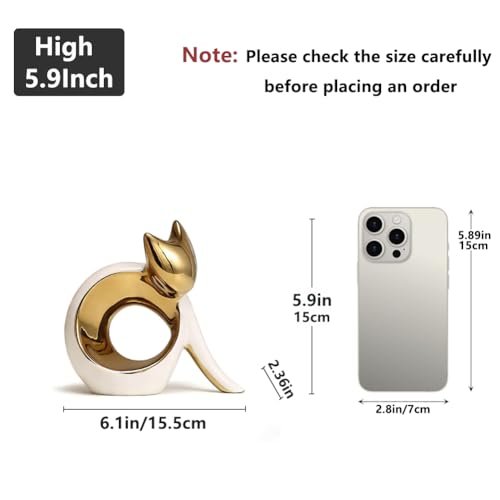 Figura de gato cerámico blanco y dorado electrochapado moderno miniatura 2
