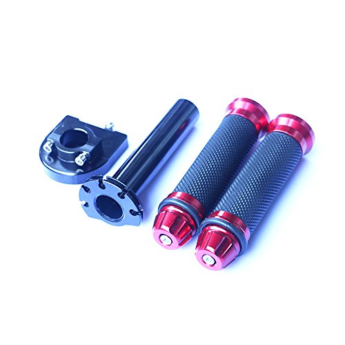 Yibid Motorcycle 7/8" Handlebar Rubber Gel Hand Grips and Black Aluminum Throttle Gas Tube for 22mm Standard Bar Harley Suzuki Ducati BMW Scooter Sportbike, Red
