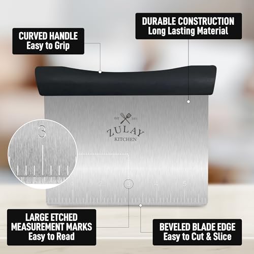 Zulay Premium Multi-purpose Stainless Steel Bench Scraper & Chopper, Easy to Read Etched Markings for Perfect Cuts, Quick & Easy Multi-use Dough Scraper, Dough Cutter & Pastry Scraper (Black) - Image 6