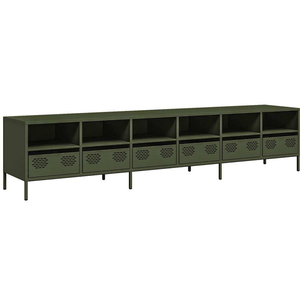 vidaXL TV Cabinet Olive Green 202x39x43.5 cm Cold-rolled Steel, TV stand, TV sideboard, TV stand cabinet, TV bench, metal cabinet, HiFi cabinet