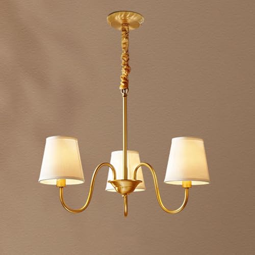 Lustre orné de décoration traditionnelle en cuivre et lin blanc HLTYGWX
