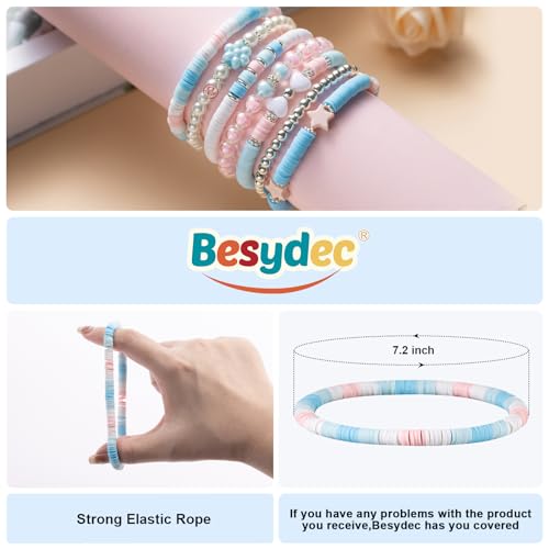 Heishi Preppy Bracelets, y2k Kawaii Stuff, Bohemian Beaded Charm Stackable Bracelet Set, Aesthetic Jewelry,Gifts for Women4