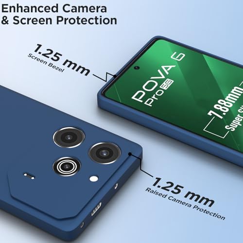 Image of Outlouders Back Cover for Tecno Pova 6 Pro 5G | Camera Protection | Durable Soft Matte Silicone Bumper Case (Blue)