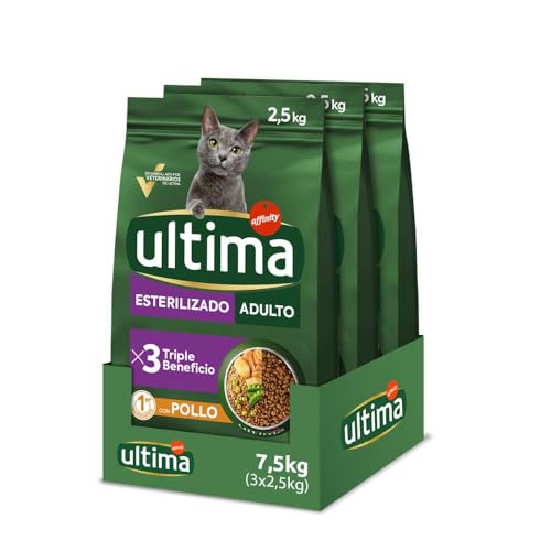 Ultima Pienso para Gatos Adultos Esterilizados con Pollo - Caja de 3 x 2,5kg - Total 7,5kg