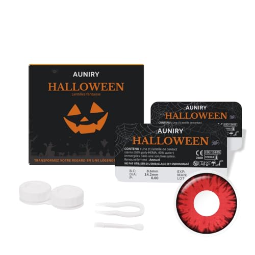 AUNIRY Lentes de contacto para o Halloween em vermelho: 1 par (2 unidades) anual e sem correção - inclui grampo, aplicador e estojo - o acessório essencial para o seu disfarce de Halloween | AUNIRY