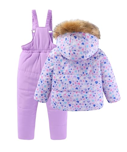 Girls 2 Piece Snowsuit Warm Padded Ski Jacket and Bib Pants Outfit Set2