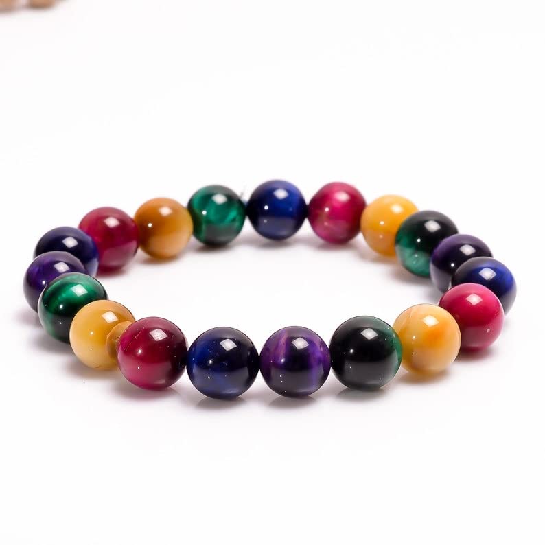 Bracelet de perles en oeil de tigre multicolore extensible Aka - 2