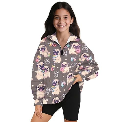 Girls Oversized Sweatshirts Cute 1/4 Zip Up Fashion Long Sleeve Sweatshirt Casual Pullover Tops for School Outdoor