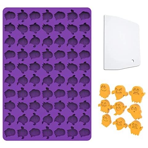 HYLOOD Halloween Chocolate Molds Halloween Pumpkin Ghost Silicone Chocolate Mould Mini Candy Chocolate Mold for Making Chocolate Biscuit Gummy Cookie Jelly, Purple Cover
