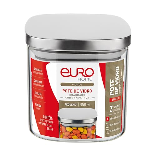 Euro Home - Pote de Vidro Slim com Tampa de Inox 650l - VDR2390-10