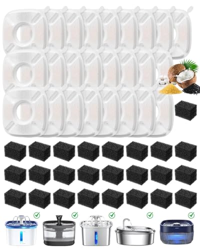 50 Pcs Cat Water Fountain Filters For Veken 95oz/2.8L, 67oz, 85oz, 135oz Dog Water Fountain Automatic Pet Fountain Dog Water Dispenser 25Pcs Pet Fountain Filter Replacement & 25Pcs Pre-Filter Sponges