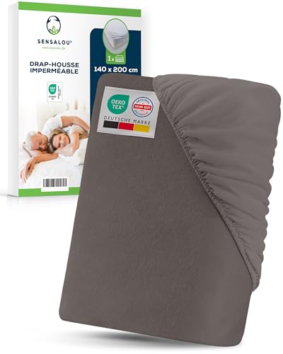 Sensalou Drap Housse Imperméable 140 x 200 cm Gris – Protège Matelas Étanche avec Surface Éponge Douce pour Lit Double et Lit Adulte – Protection...