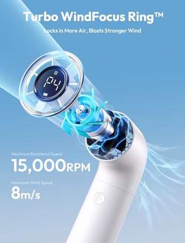 Image of Aecooly Portable Handheld Aero Fan, High Speed Aluminum Case Turbo Mini r Fan with Honeycomb Air Inlet, Digital Display, Rechargeable Personal Small Pocket for Travel Beach -White