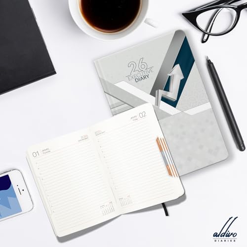 Image of ALDIVO Paper Cover Hard Bound New Year Diary 2026 | A5 Size 365 Days 2026 Daily Planner Diary with Dates, Calendar, Month Cut Index and Bookmark For Office, Personal and Corporate Use (AD620)