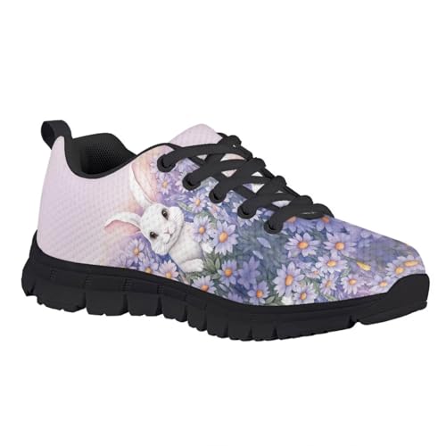 Suobstales Rabbit Daisy Print Kids Shoes Easter Breathable Running Shoes Low Top Footwear Walking Shoes for Boys Girls,Size 122