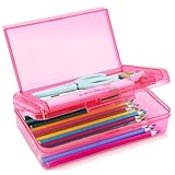 YILANCOL 1 Pack Double Layer Hard Pencil Cases, Plastic Translucent Pencil Box with Snap-Tight Lid for Pens, Pencils, School, Stylish Office Supplies Storage Organizer Box,Medium-sized
